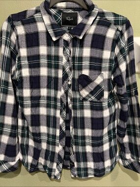 Rails Navy Green White Plaid Shirt with Button Collar